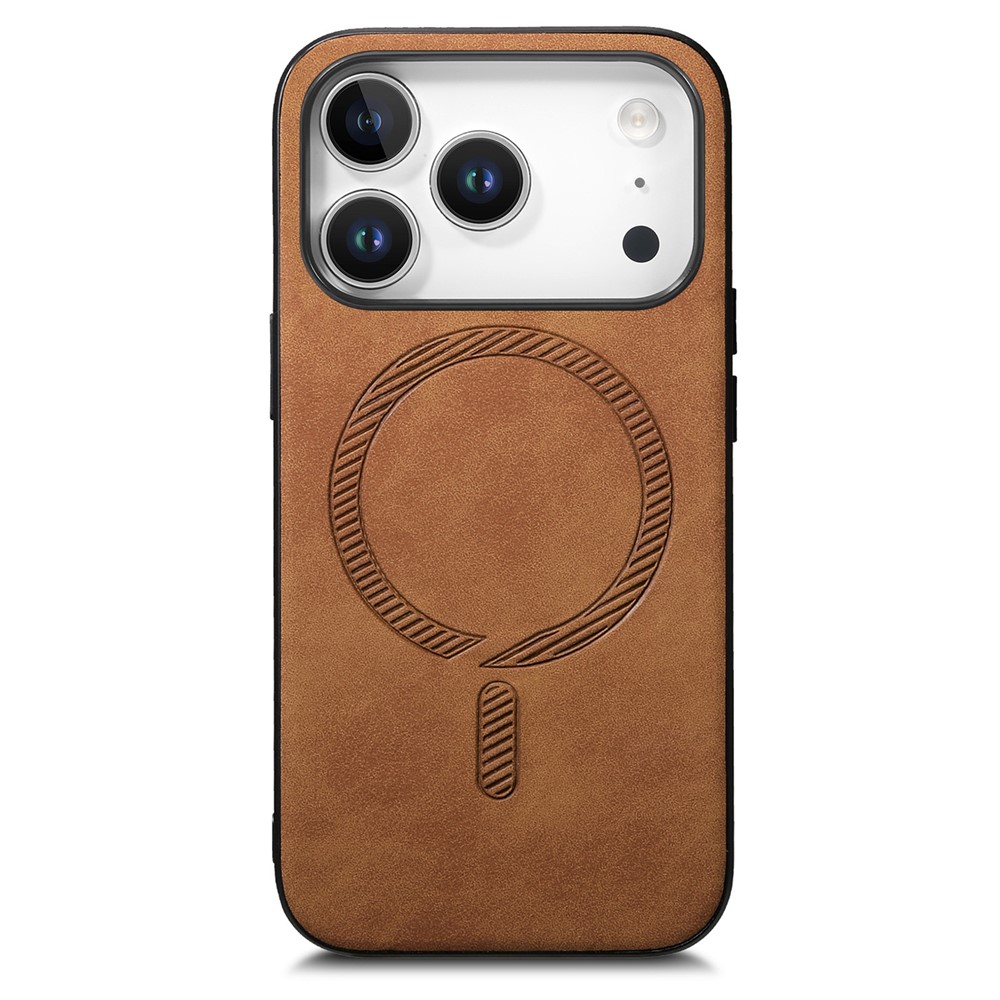For iPhone 17 Pro Max Leather Back Case Compatible with MagSafe Skin-touch Phone Cover - Brown
