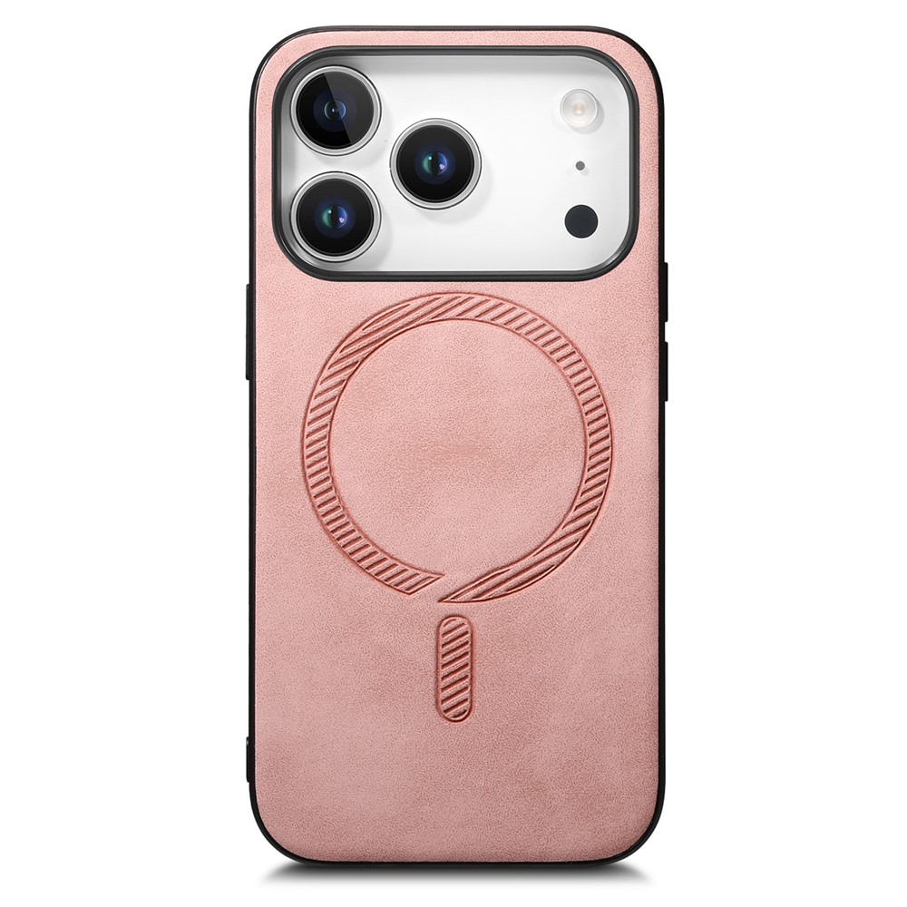 For iPhone 17 Pro Max Leather Back Case Compatible with MagSafe Skin-touch Phone Cover - Pink