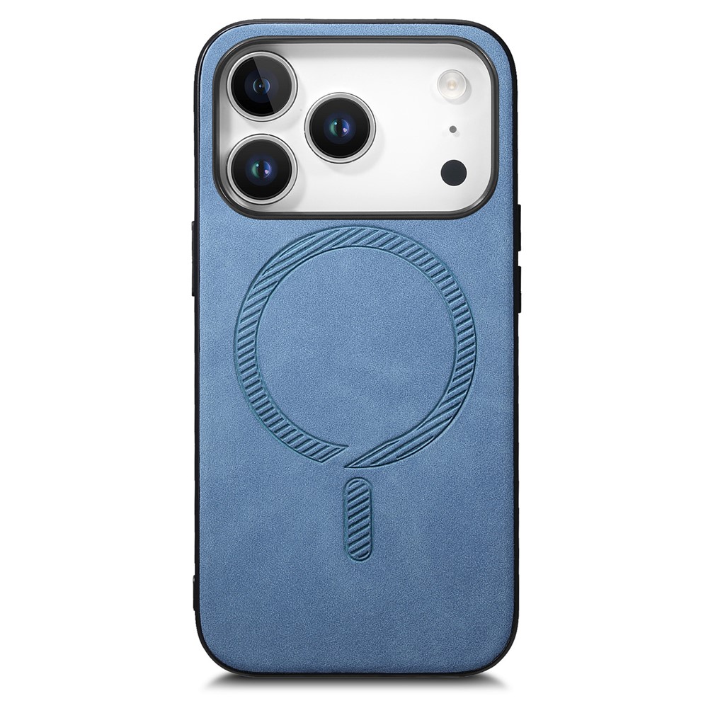 For iPhone 17 Pro Max Leather Back Case Compatible with MagSafe Skin-touch Phone Cover - Blue