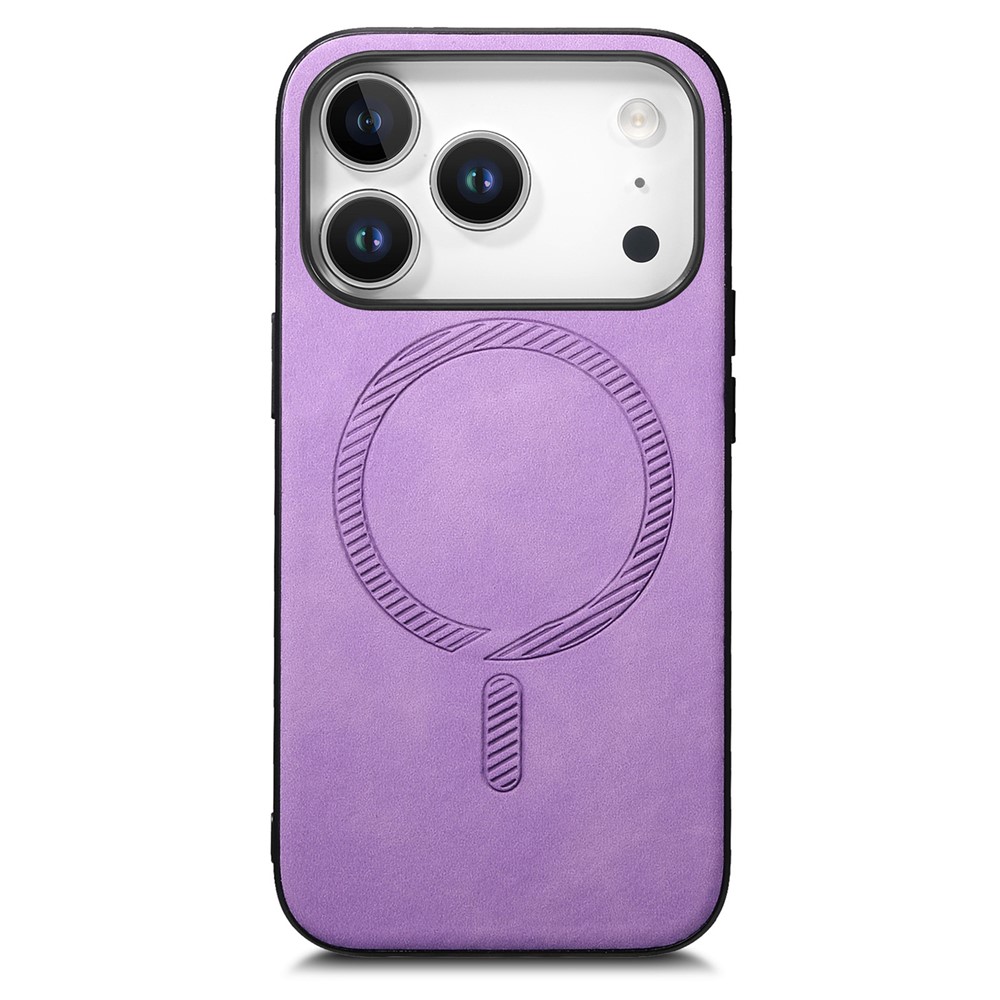 For iPhone 17 Pro Max Leather Back Case Compatible with MagSafe Skin-touch Phone Cover - Purple