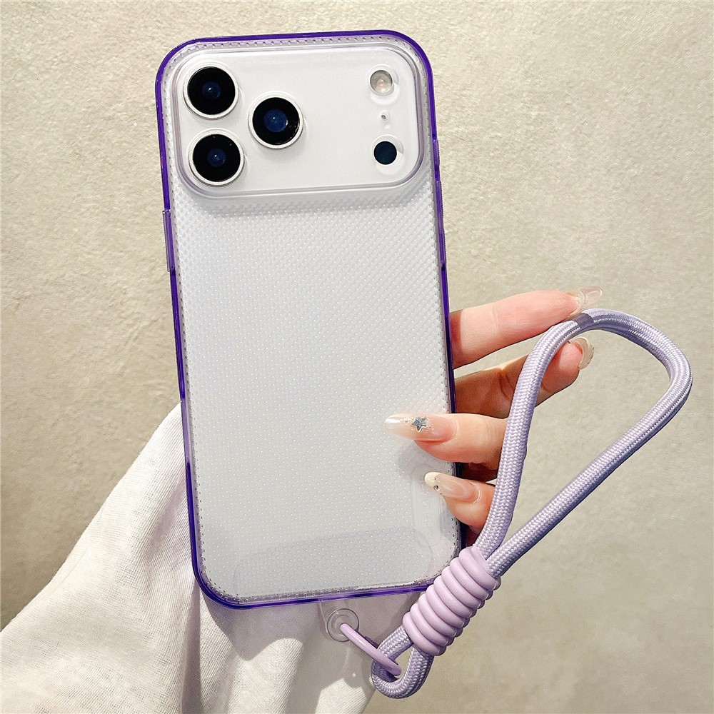 For iPhone 17 Pro Case 3 in 1 Clear Shockproof TPU PC Phone Back Cover with Wrist Strap - Purple