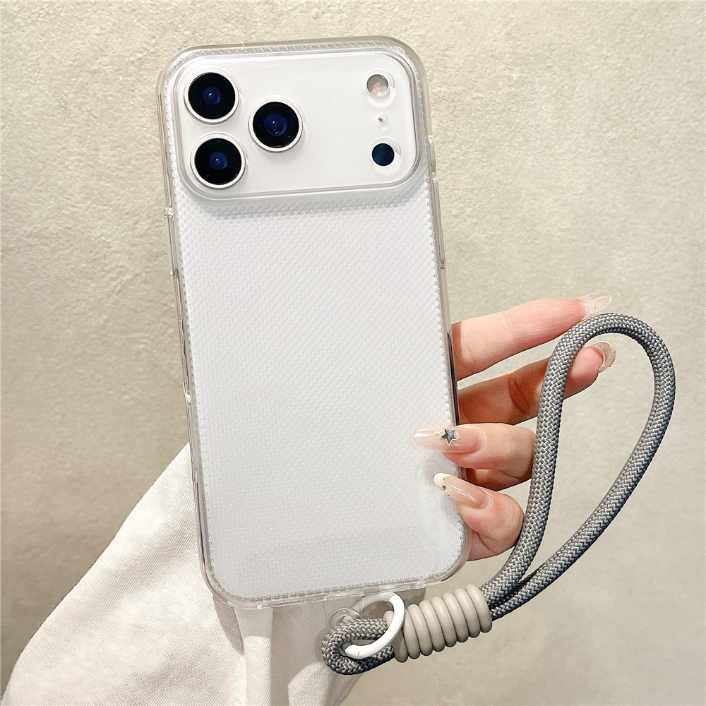 For iPhone 17 Pro Case 3 in 1 Clear Shockproof TPU PC Phone Back Cover with Wrist Strap - White