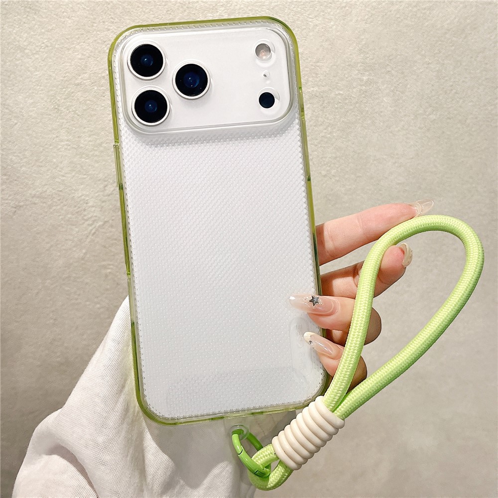 For iPhone 17 Pro Case 3 in 1 Clear Shockproof TPU PC Phone Back Cover with Wrist Strap - Green