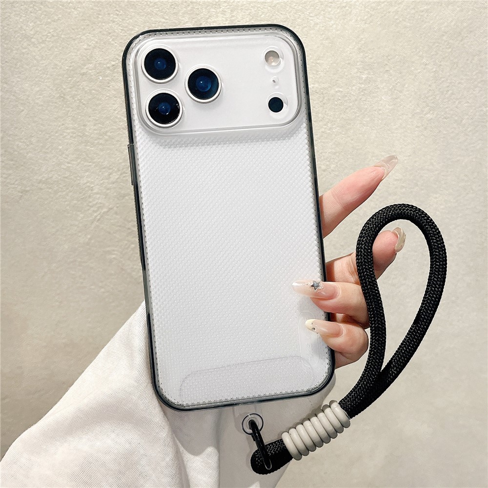 For iPhone 17 Pro Case 3 in 1 Clear Shockproof TPU PC Phone Back Cover with Wrist Strap - Black
