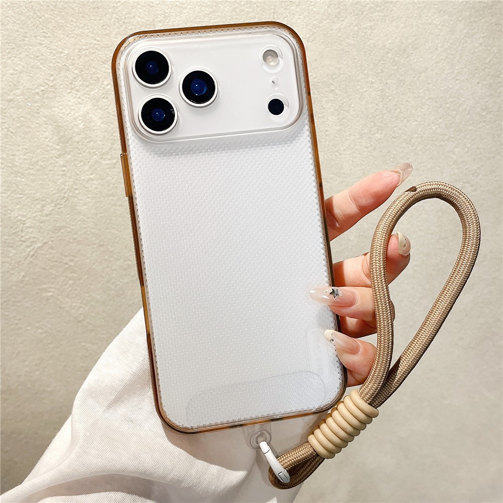 For iPhone 17 Pro Case 3 in 1 Clear Shockproof TPU PC Phone Back Cover with Wrist Strap - Brown