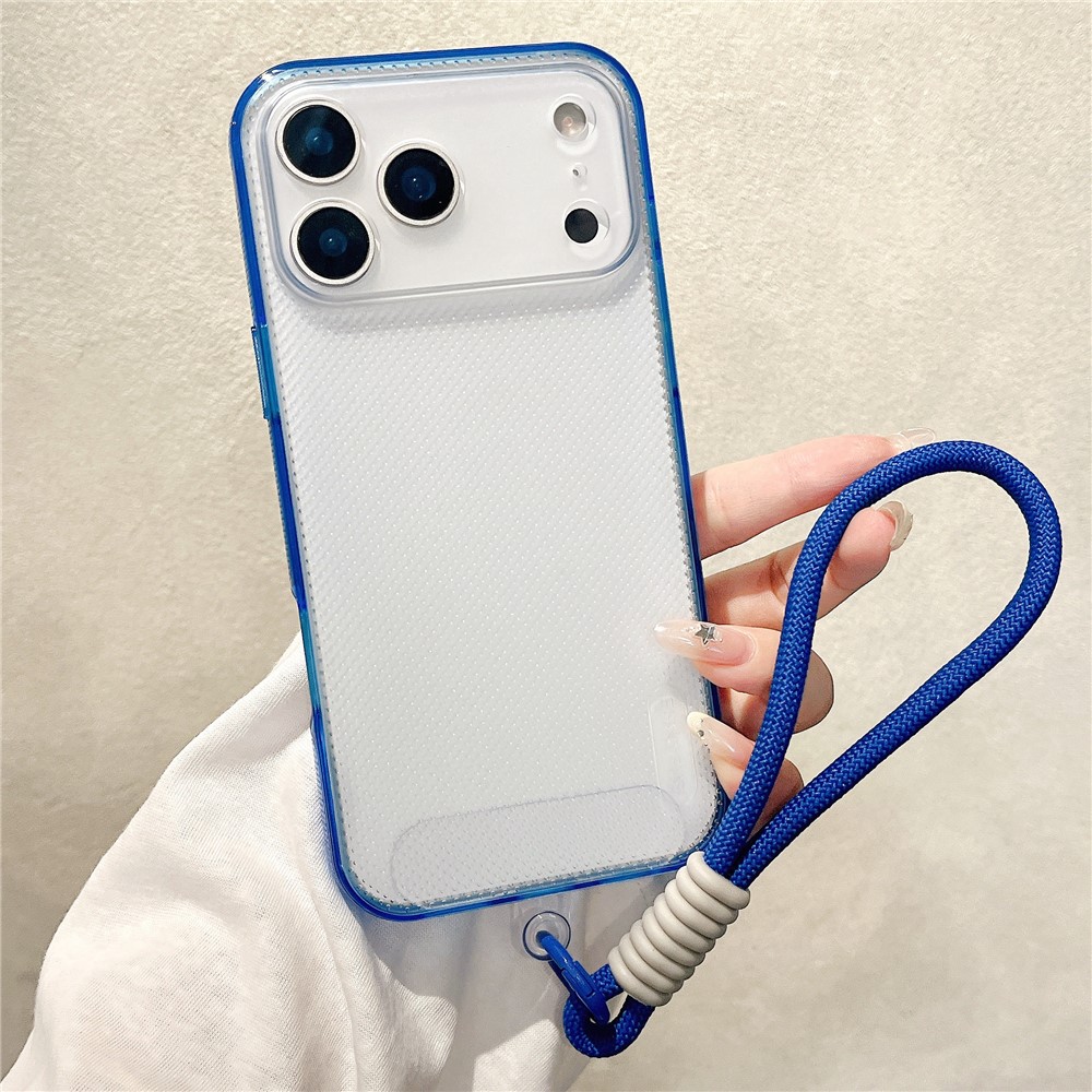For iPhone 17 Pro Max Case 3 in 1 Clear Shockproof TPU PC Phone Back Cover with Wrist Strap - Dark Blue