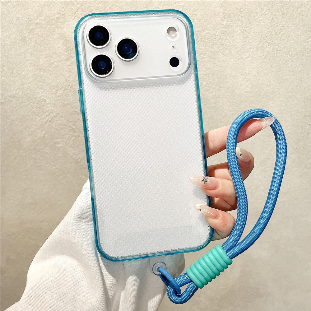 For iPhone 17 Pro Max Case 3 in 1 Clear Shockproof TPU PC Phone Back Cover with Wrist Strap - Sky Blue