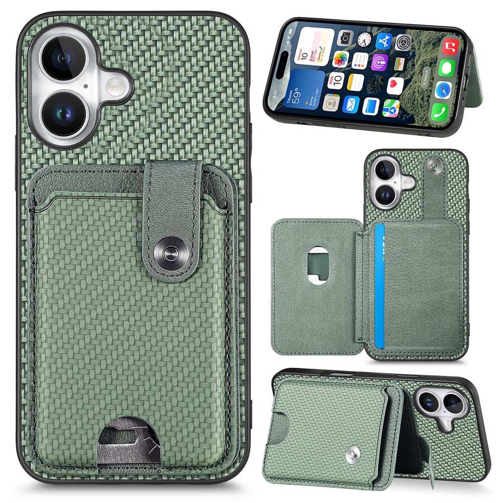 For iPhone 17 Case Card Slots Kickstand Phone Back Cover with Card Tool - Green