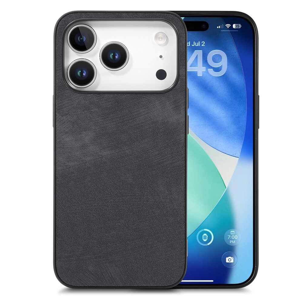 For iPhone 17 Pro Max Case Shockproof Slim Retro Leather Phone Back Cover - Black