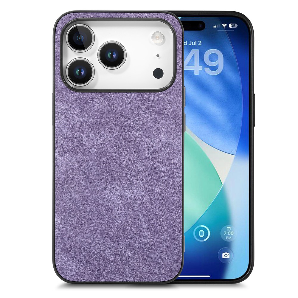 For iPhone 17 Pro Max Case Shockproof Slim Retro Leather Phone Back Cover - Purple
