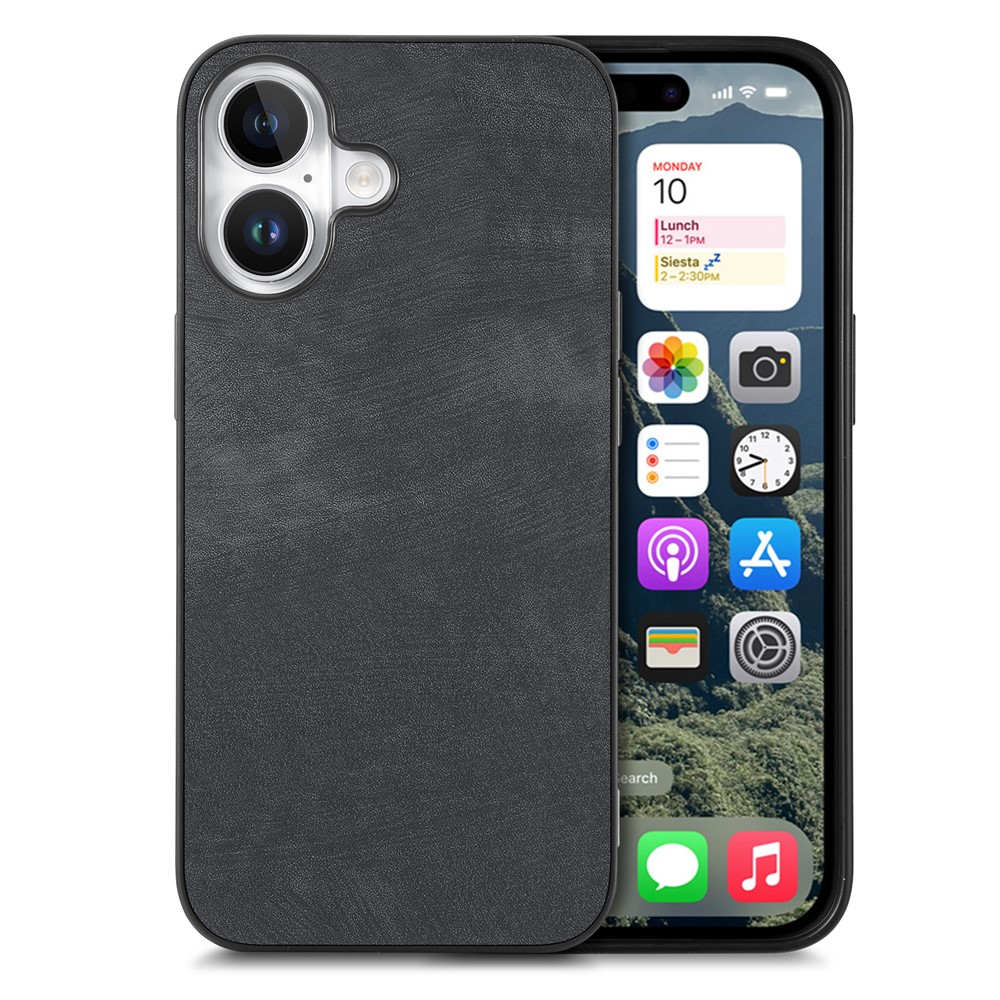 For iPhone 17 Case Shockproof Slim Retro Leather Phone Back Cover - Black
