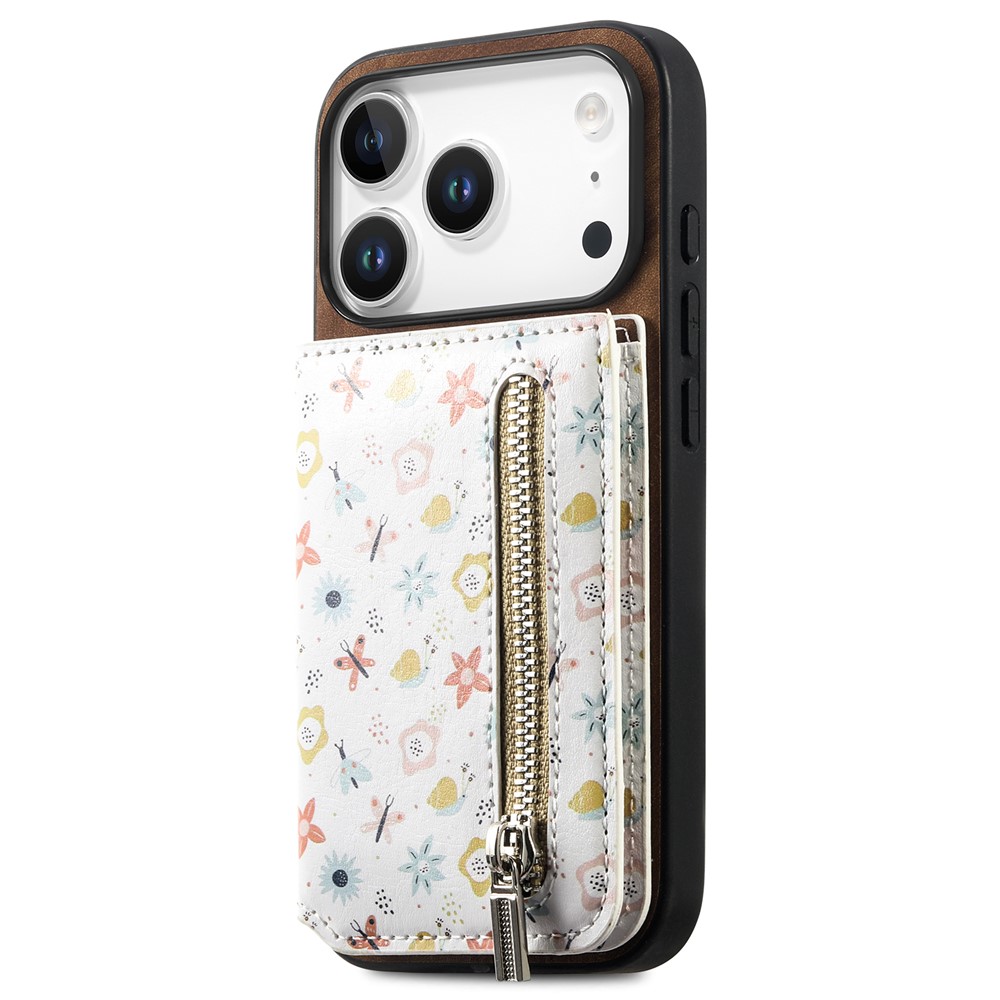 For iPhone 17 Pro Max Leather Phone Cover with RFID Blocking Zipper Card Bag Kickstand - Brown