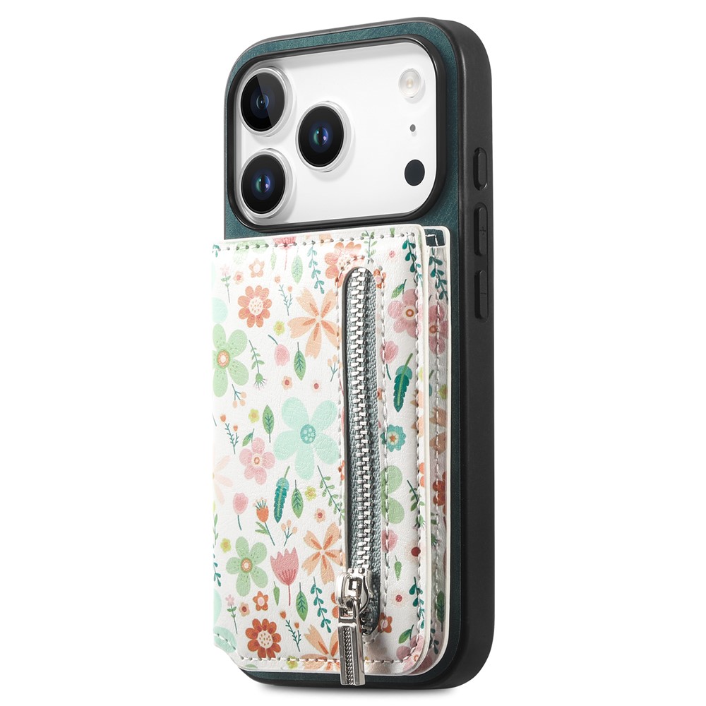 For iPhone 17 Pro Max Leather Phone Cover with RFID Blocking Zipper Card Bag Kickstand - Green