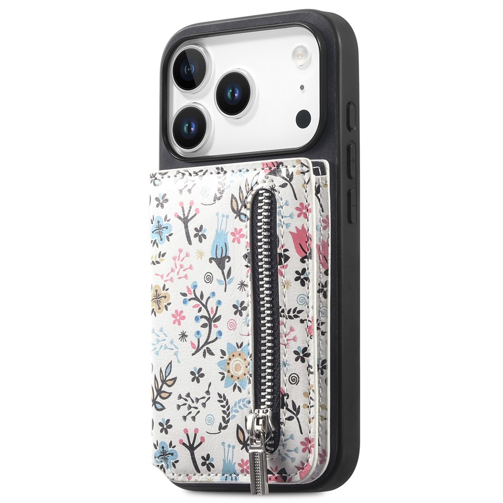 For iPhone 17 Pro Leather Phone Cover with RFID Blocking Zipper Card Bag Kickstand - Black