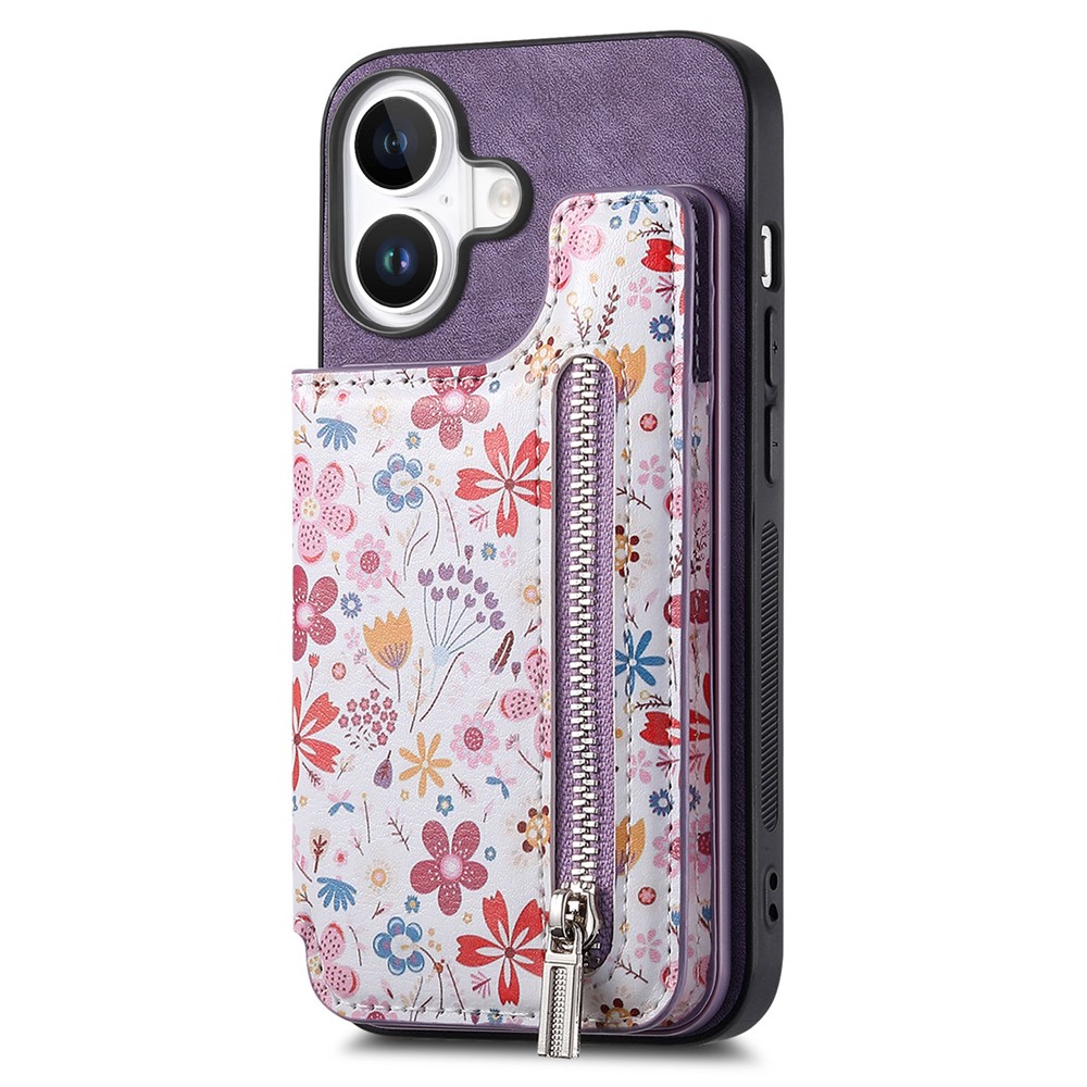 For iPhone 17 Leather Phone Cover with RFID Blocking Zipper Card Bag Kickstand - Purple