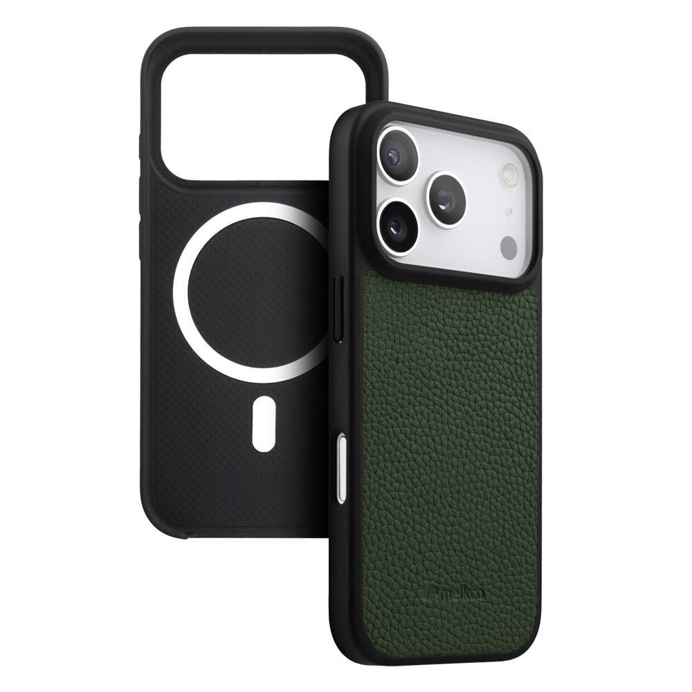 MELKCO For iPhone 17 Pro Max Case Compatible with MagSafe Ultra Thin Genuine Cow Leather + PC Phone Cover - Green