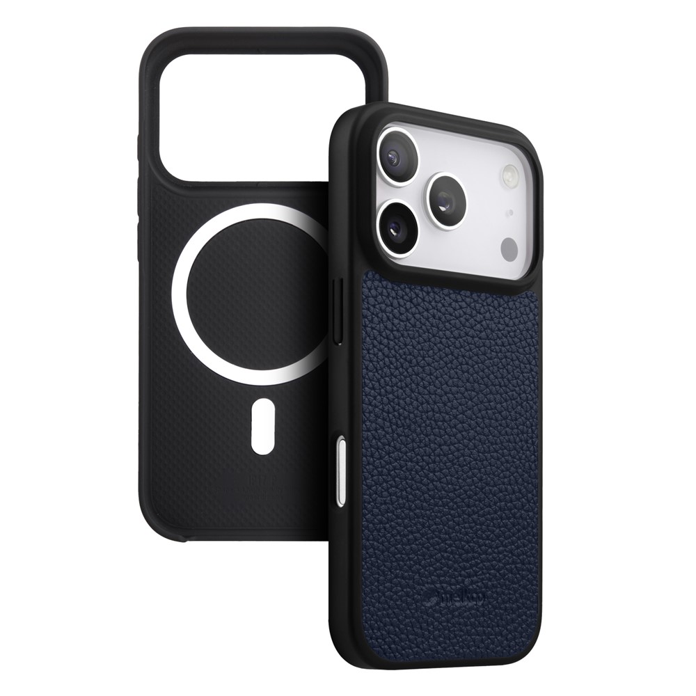 MELKCO For iPhone 17 Pro Case Compatible with MagSafe Ultra Thin Genuine Cow Leather + PC Phone Cover - Dark Blue