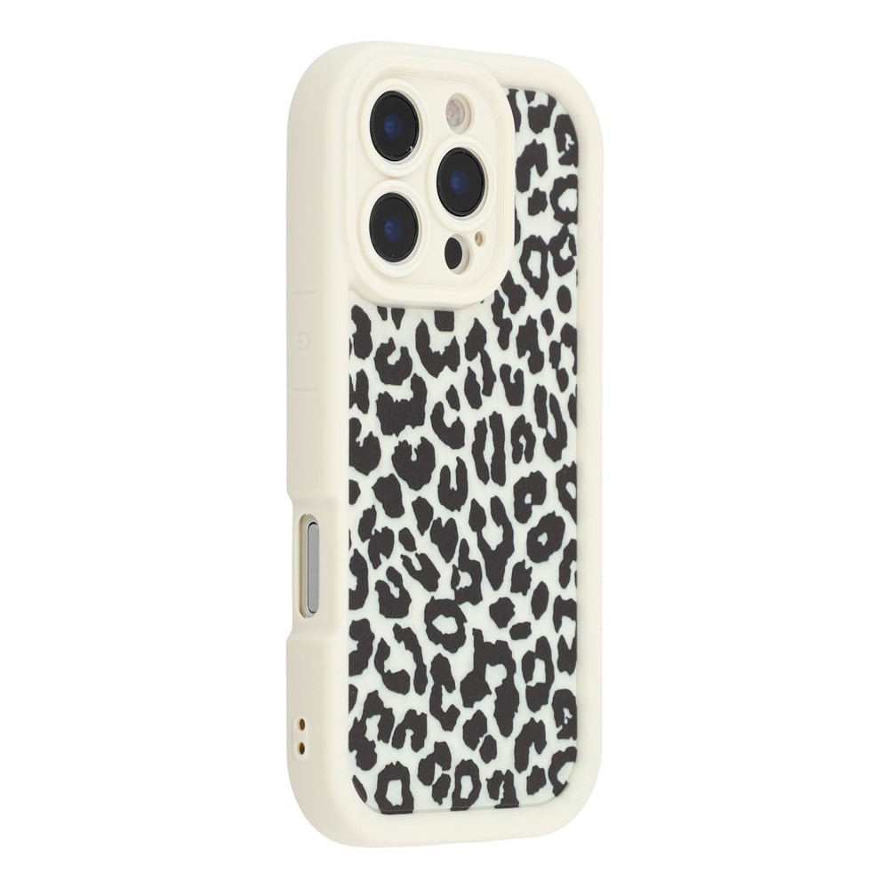 For iPhone 16 Pro Max Case Leopard Print TPU Shockproof Phone Cover - White