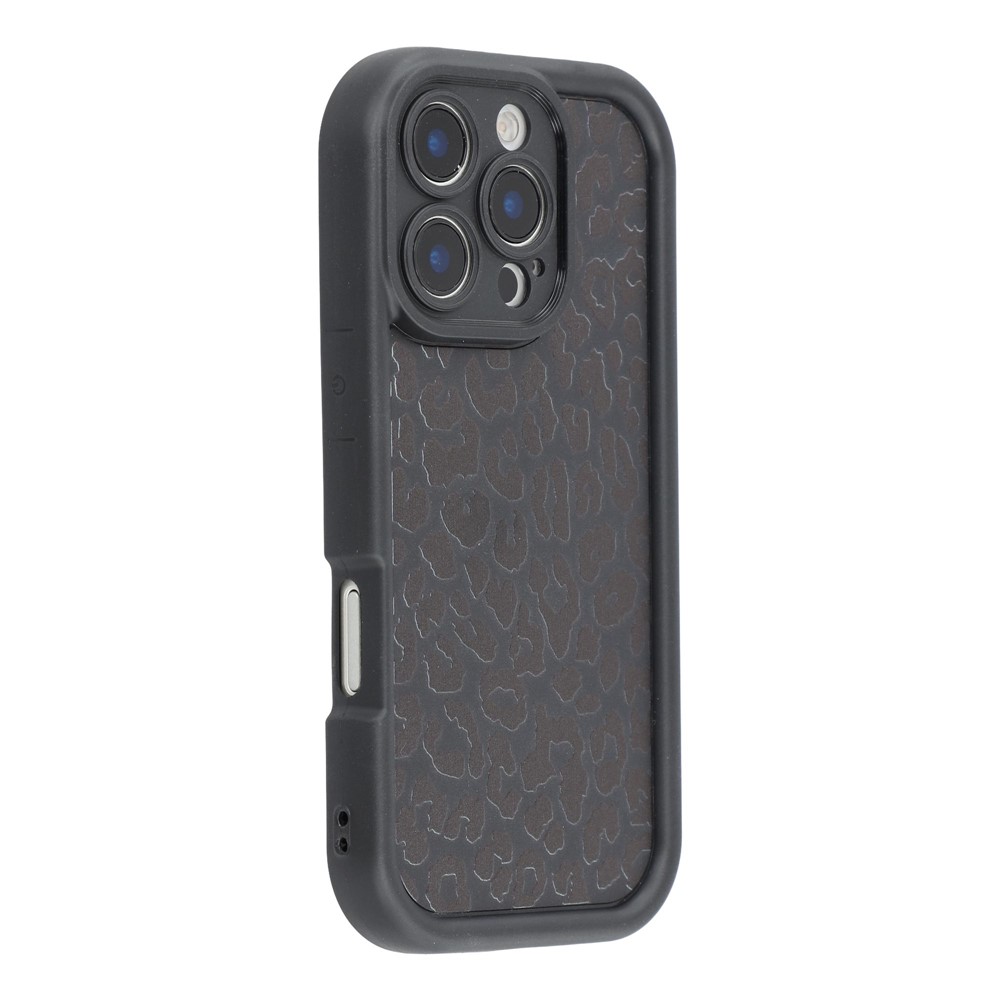 For iPhone 16 Pro Max Case Leopard Print TPU Shockproof Phone Cover - Black