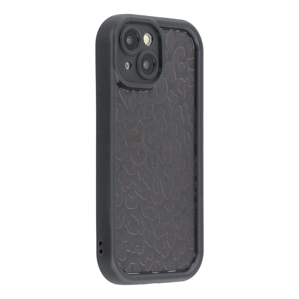 For iPhone 15 Case Leopard Print TPU Shockproof Phone Cover - Black
