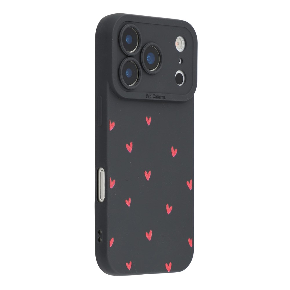 For iPhone 17 Pro Max Case Heart Pattern TPU Phone Back Cover - Black / Red Hearts