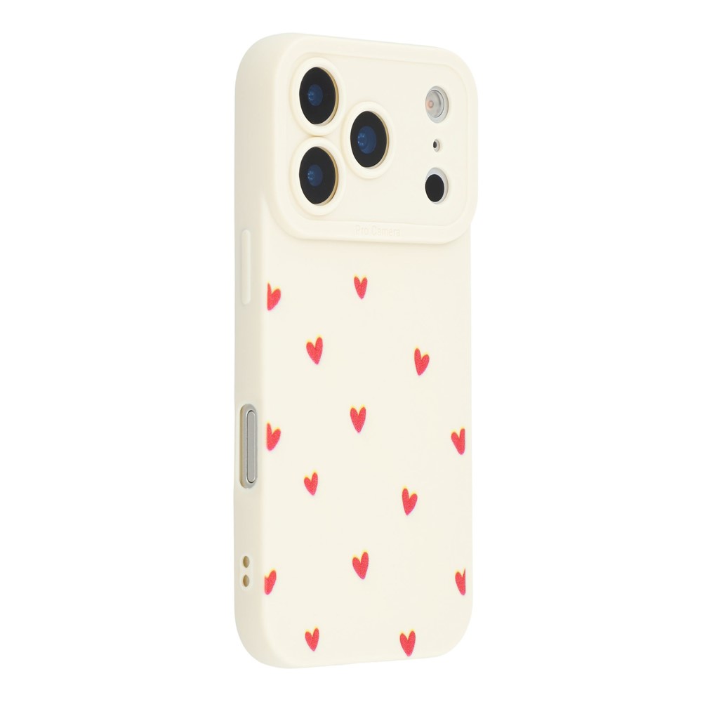 For iPhone 17 Pro Max Case Heart Pattern TPU Phone Back Cover - Antique White / Red Hearts