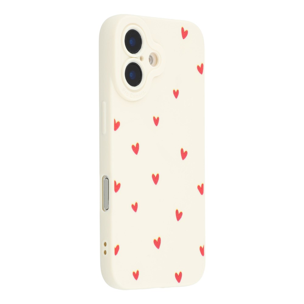 For iPhone 16 Plus Case Heart Pattern TPU Phone Back Cover - Antique White / Red Hearts