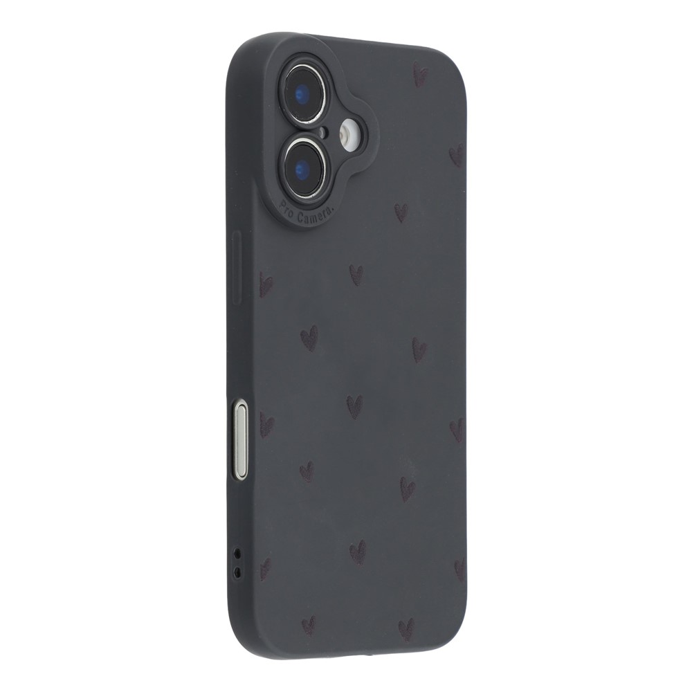 For iPhone 16 Plus Case Heart Pattern TPU Phone Back Cover - Black / Black Hearts