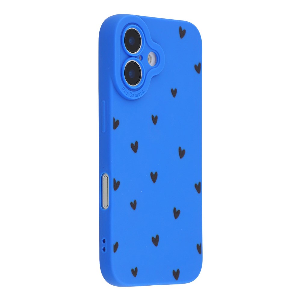 For iPhone 16 Plus Case Heart Pattern TPU Phone Back Cover - Blue / Black Hearts