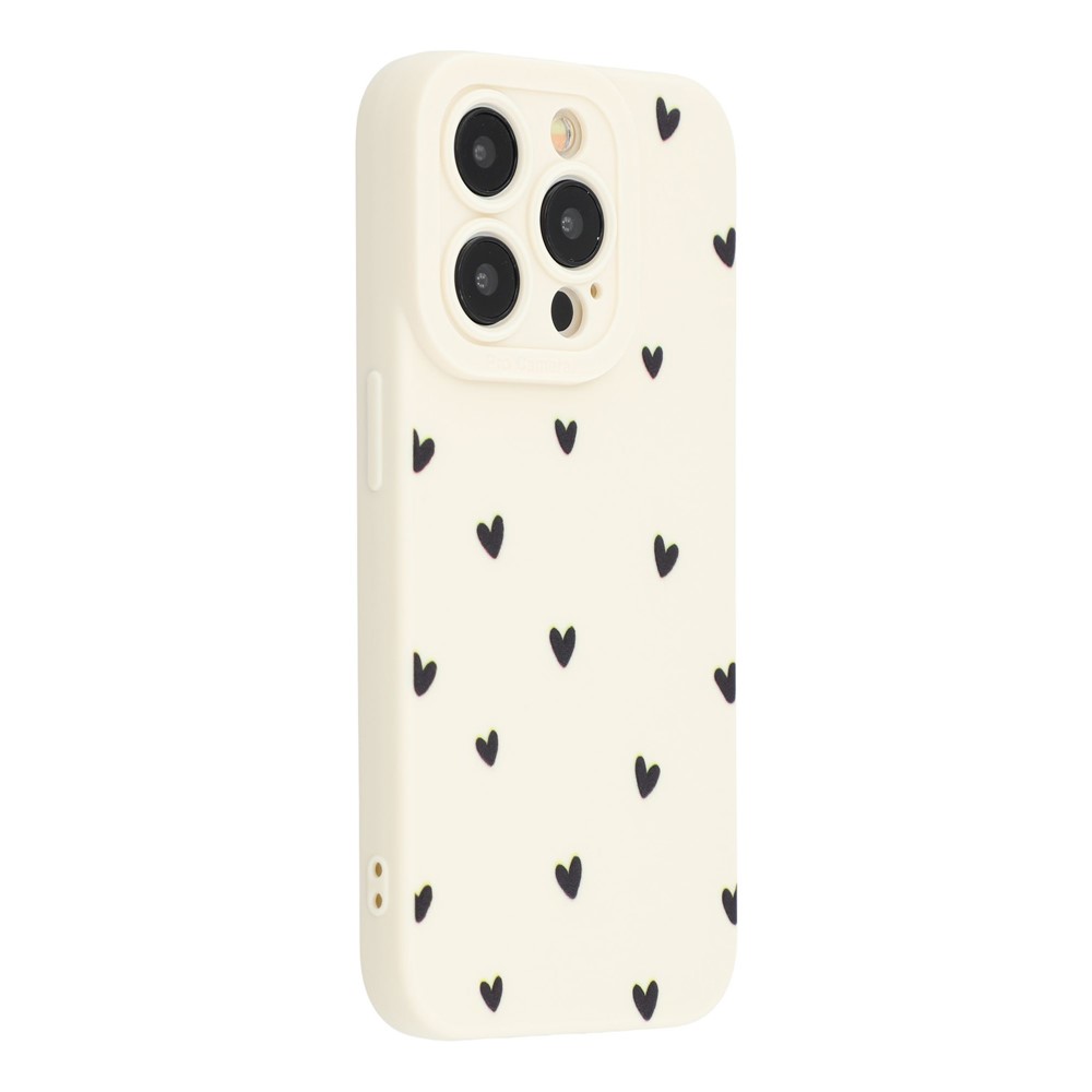 For iPhone 15 Pro Max Case Heart Pattern TPU Phone Back Cover - Antique White / Black Hearts