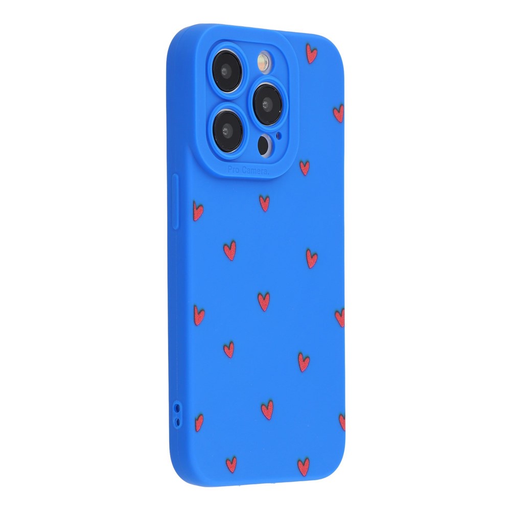For iPhone 15 Pro Case Heart Pattern TPU Phone Back Cover - Blue / Red Hearts