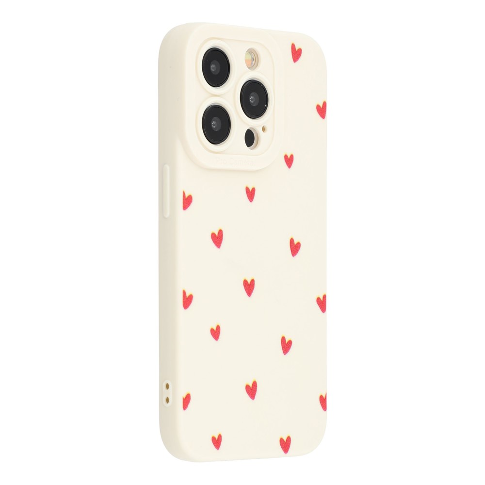 For iPhone 15 Pro Case Heart Pattern TPU Phone Back Cover - Antique White / Red Hearts