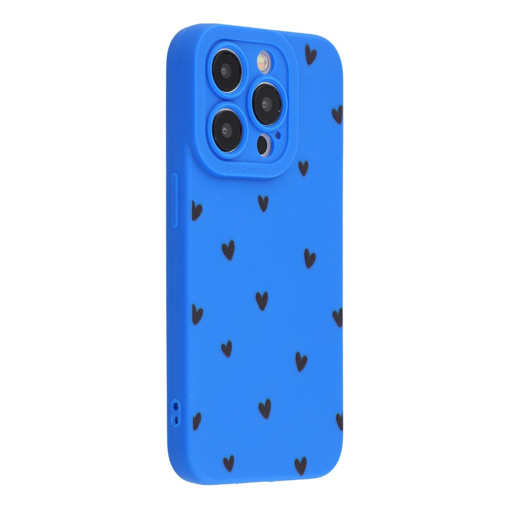 For iPhone 14 Pro Max Case Heart Pattern TPU Phone Back Cover - Blue / Black Hearts