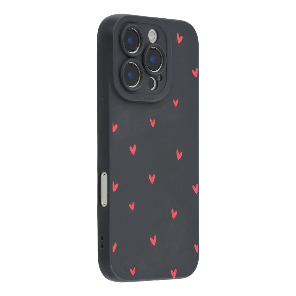 For iPhone 16 Pro Max Case Heart Pattern TPU Phone Back Cover - Black / Red Hearts