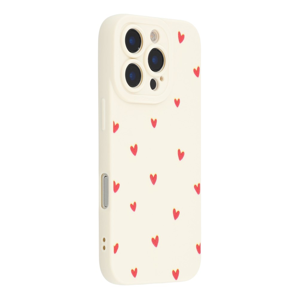 For iPhone 16 Pro Max Case Heart Pattern TPU Phone Back Cover - Antique White / Red Hearts