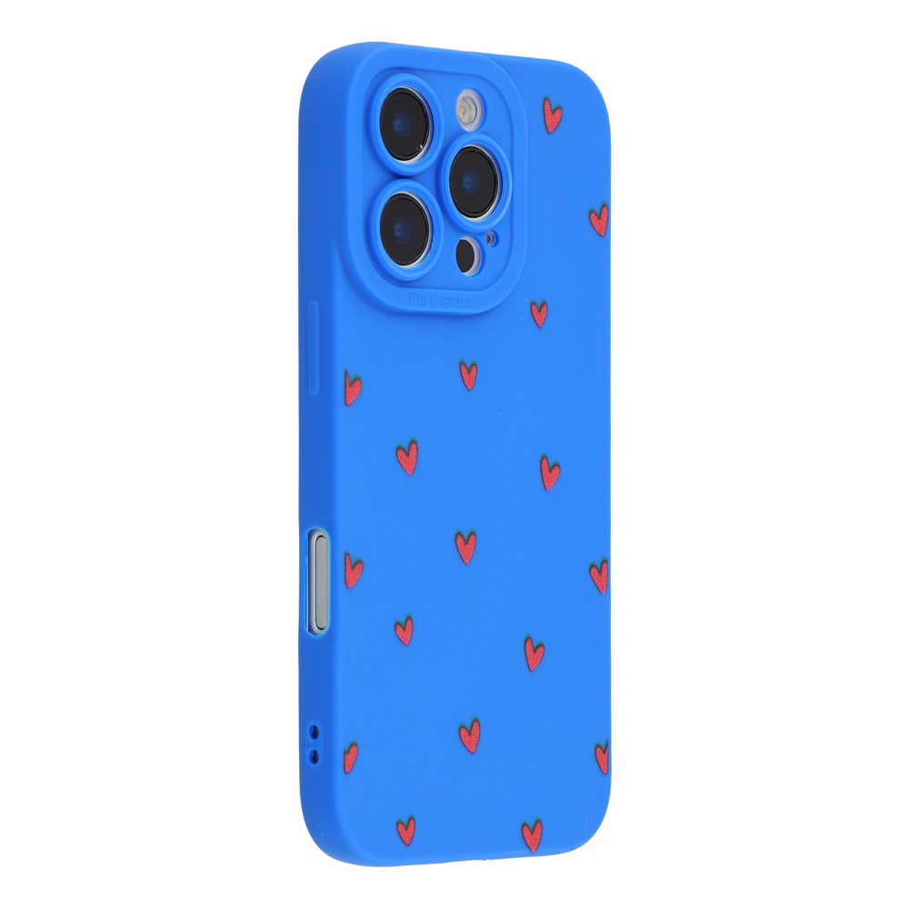 For iPhone 16 Pro Max Case Heart Pattern TPU Phone Back Cover - Blue / Red Hearts