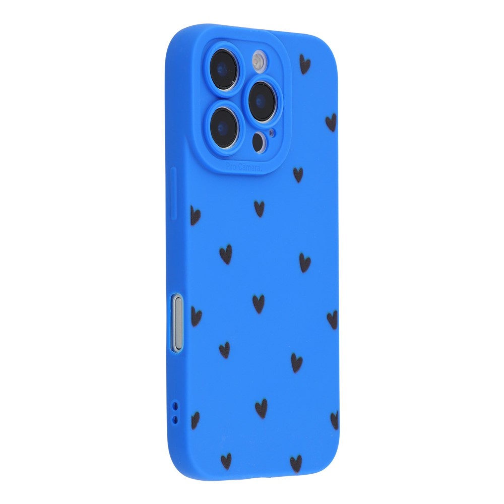 For iPhone 16 Pro Max Case Heart Pattern TPU Phone Back Cover - Blue / Black Hearts