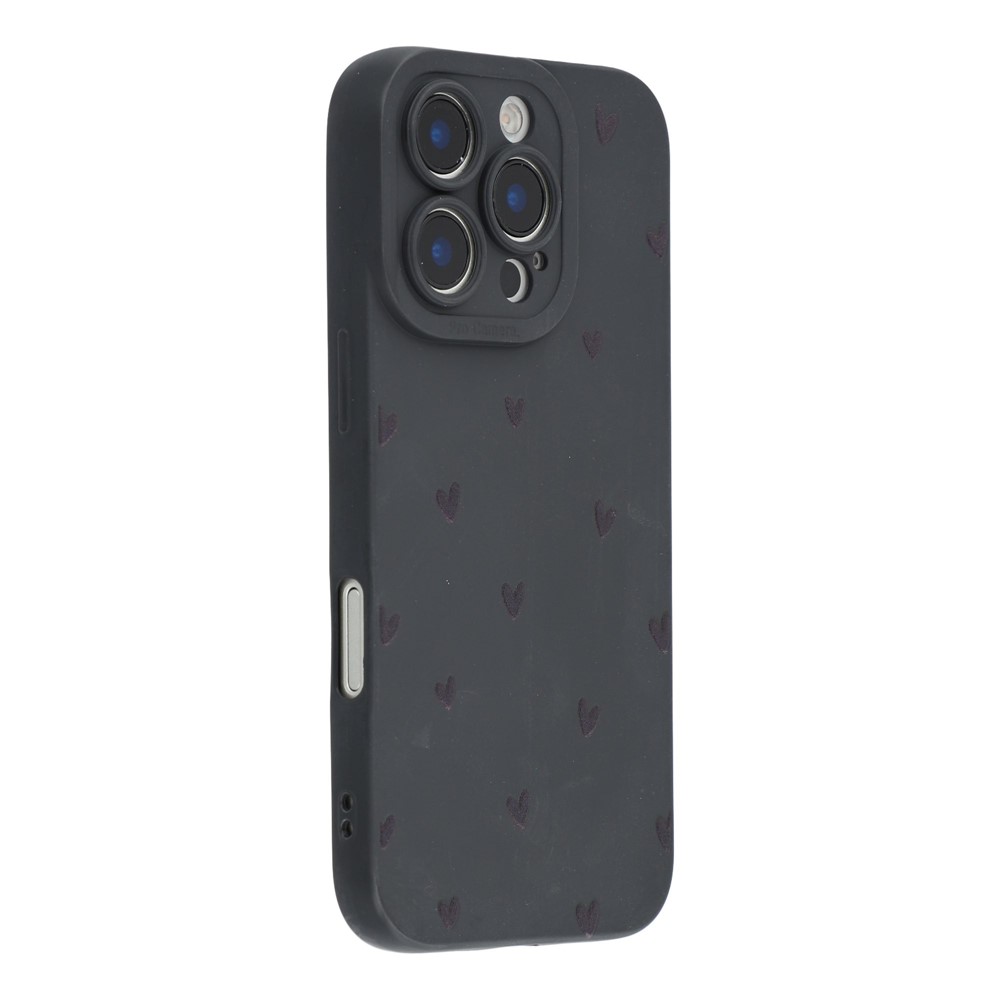 For iPhone 16 Pro Case Heart Pattern TPU Phone Back Cover - Black / Black Hearts