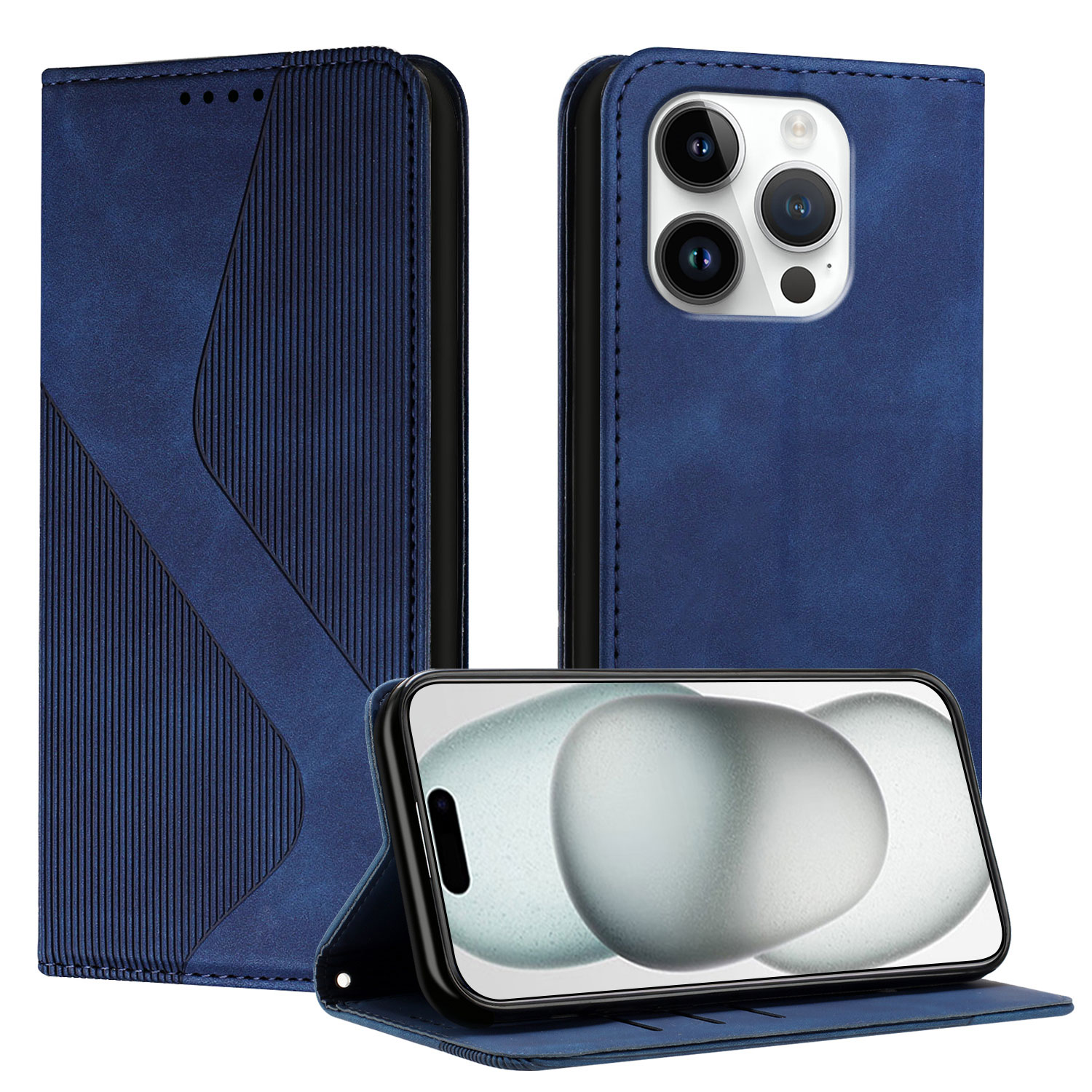 For iPhone 16 Pro Phone Cover Skin-touch Feel Leather Wallet Case with Stand - Blue