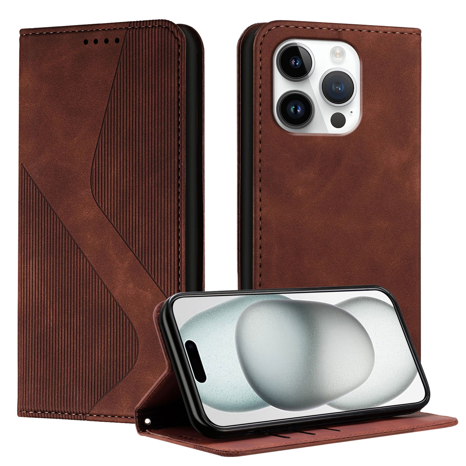 For iPhone 16 Pro Phone Cover Skin-touch Feel Leather Wallet Case with Stand - Brown
