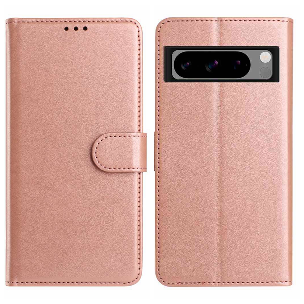 For Google Pixel 8 Pro Wallet Phone Case Stand PU Leather Folio Flip Cover with 8 Card Slot - Rose Gold