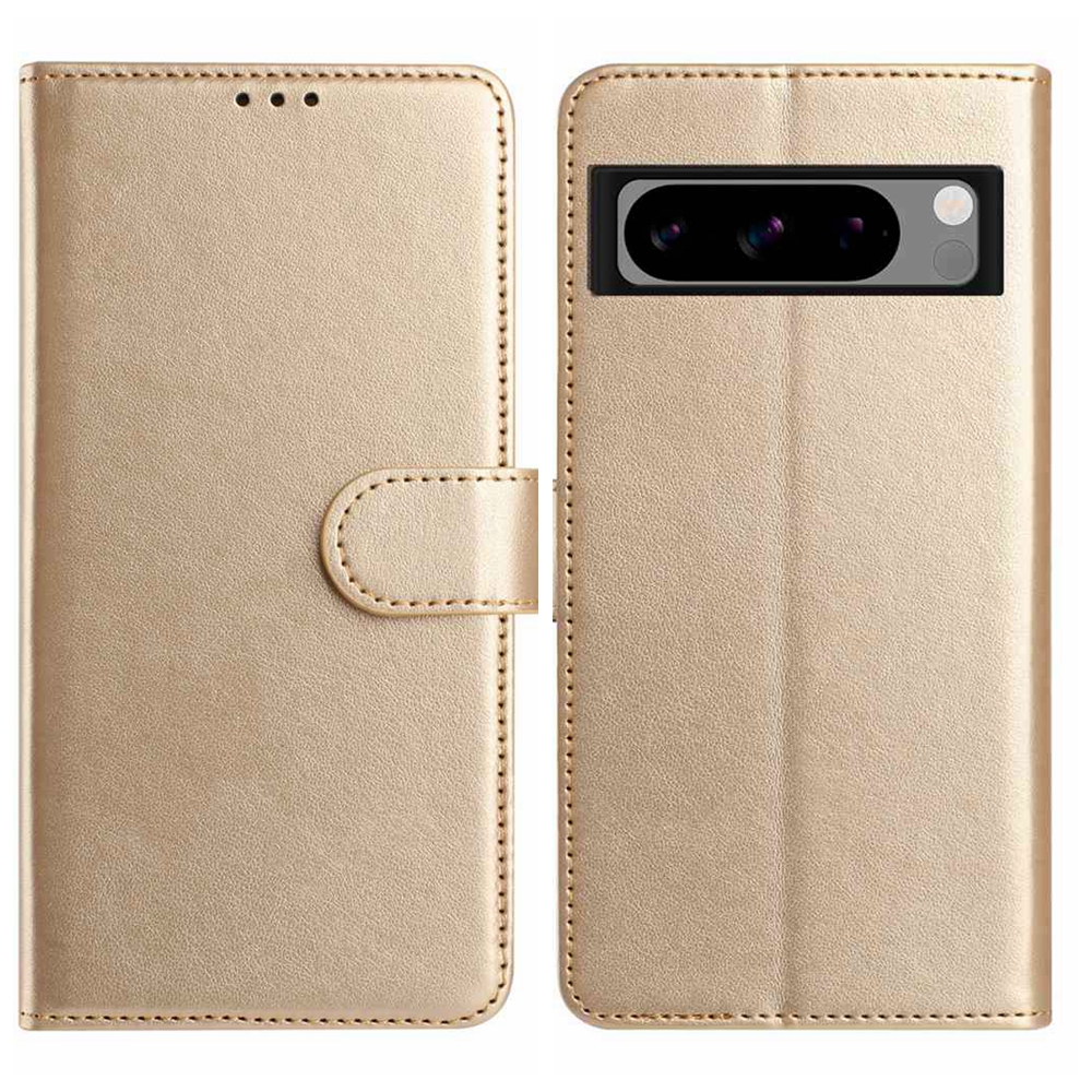 For Google Pixel 8 Pro Wallet Phone Case Stand PU Leather Folio Flip Cover with 8 Card Slot - Gold