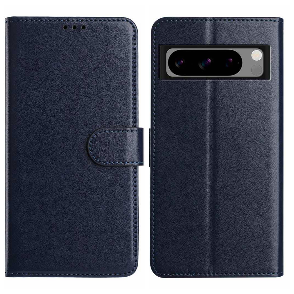 For Google Pixel 8 Pro Wallet Phone Case Stand PU Leather Folio Flip Cover with 8 Card Slot - Dark Blue