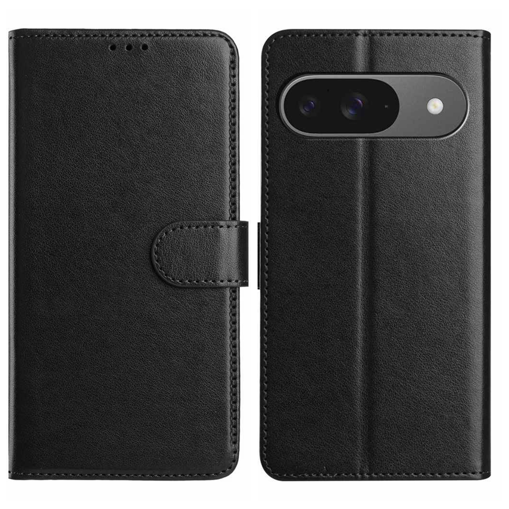 For Google Pixel 9 Wallet Phone Case Stand PU Leather Folio Flip Cover with 8 Card Slot - Black