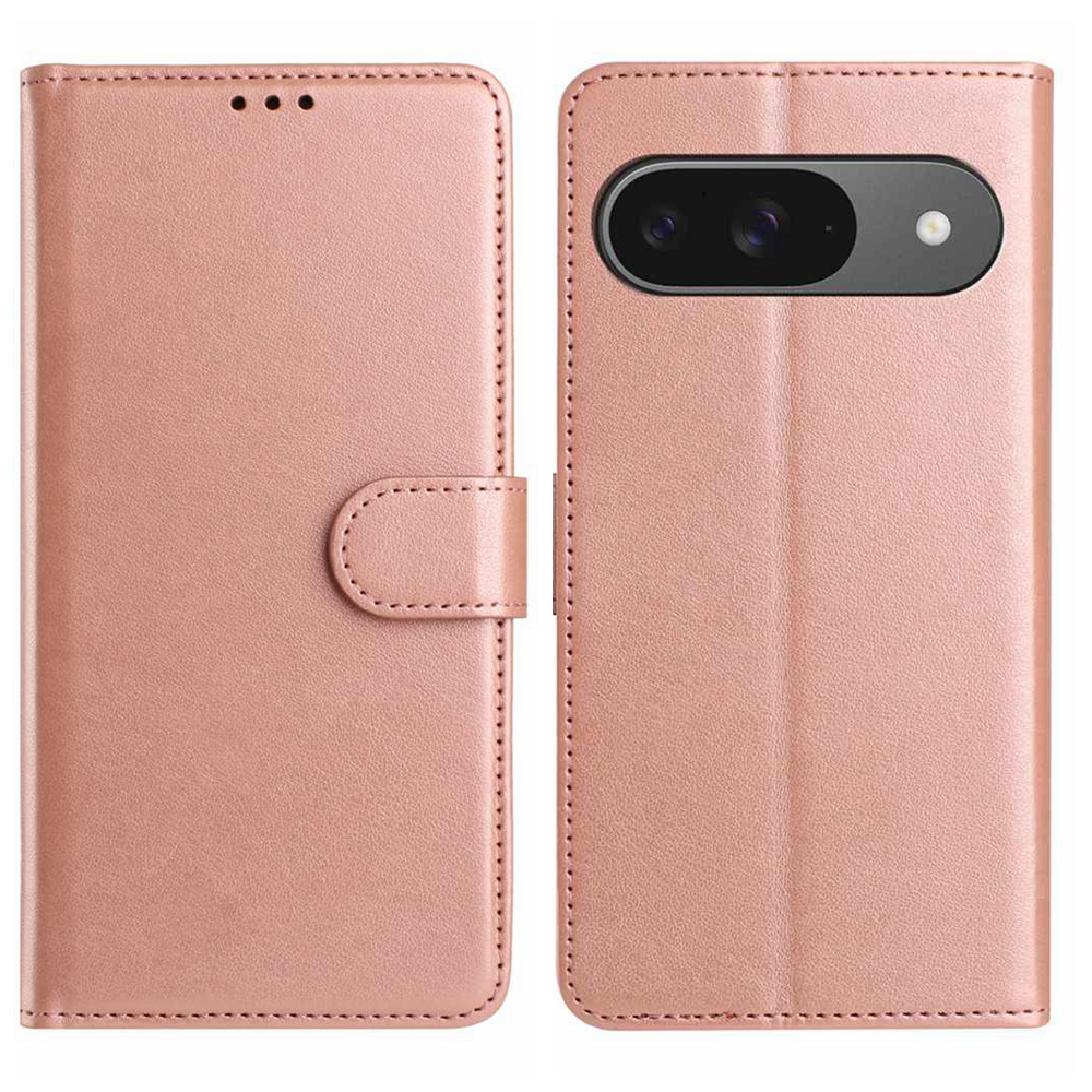 For Google Pixel 9 Wallet Phone Case Stand PU Leather Folio Flip Cover with 8 Card Slot - Rose Gold