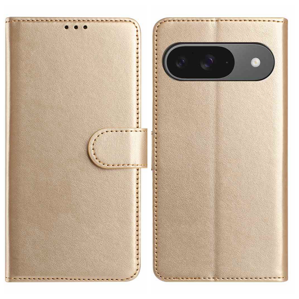 For Google Pixel 9 Wallet Phone Case Stand PU Leather Folio Flip Cover with 8 Card Slot - Gold