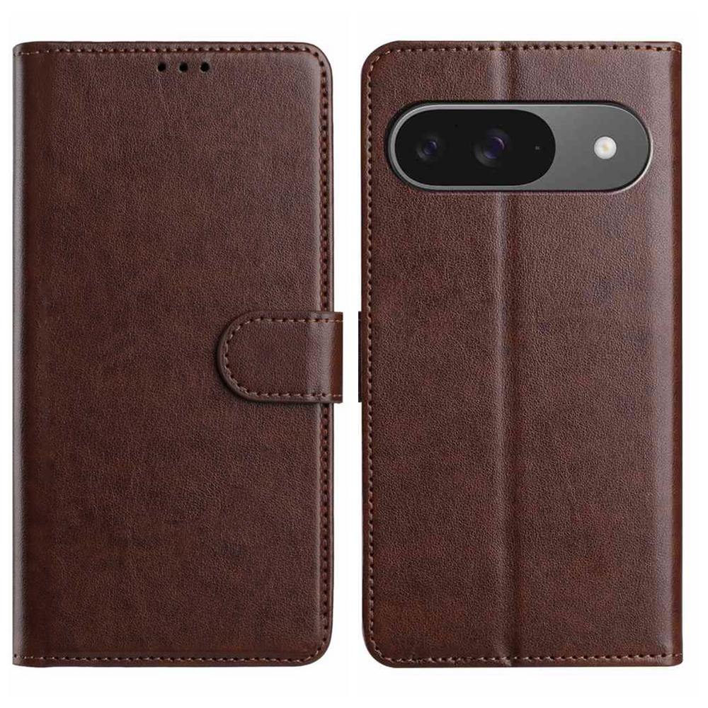 For Google Pixel 9 Wallet Phone Case Stand PU Leather Folio Flip Cover with 8 Card Slot - Coffee