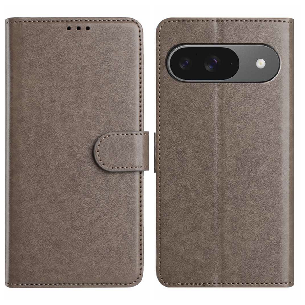 For Google Pixel 9 Wallet Phone Case Stand PU Leather Folio Flip Cover with 8 Card Slot - Grey