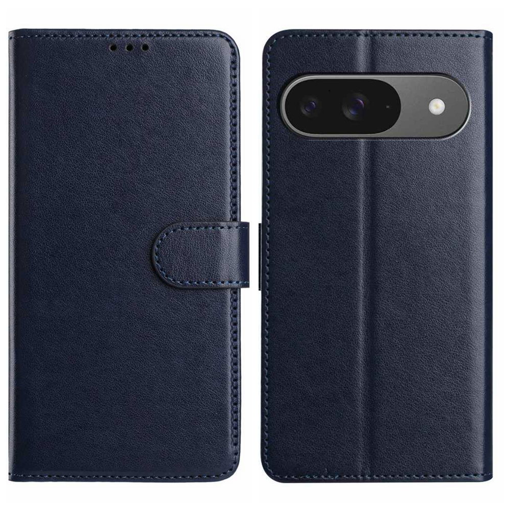 For Google Pixel 9 Wallet Phone Case Stand PU Leather Folio Flip Cover with 8 Card Slot - Dark Blue
