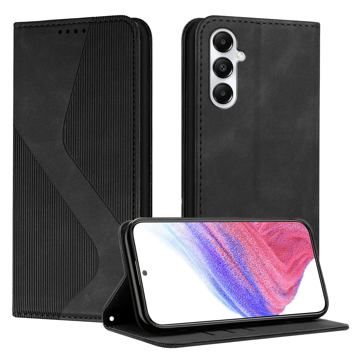 For Samsung Galaxy A05s 4G Phone Cover Skin-touch Feel Leather Wallet Case with Stand - Black